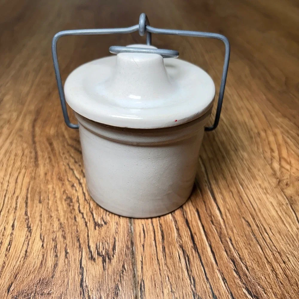 1950s Kaukauna Klub Stoneware Wisconsin Cheese Crock Wire Bail & Lid Vintage